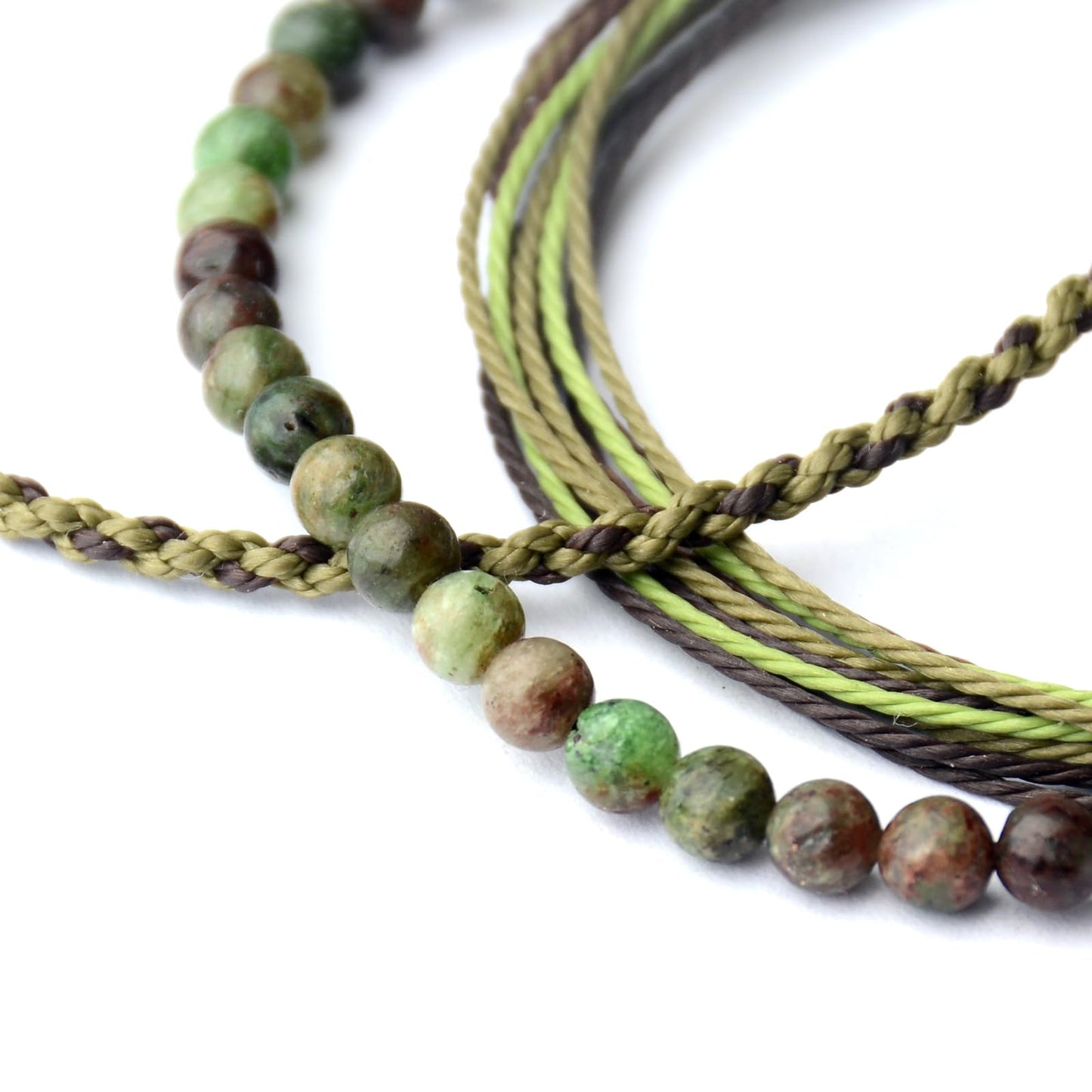 Handmade Natural Stone Beaded Healing Bracelet Gift for Men Adjustable Rope String Bracelet (Green/Coffee Jasper, Adjustable)