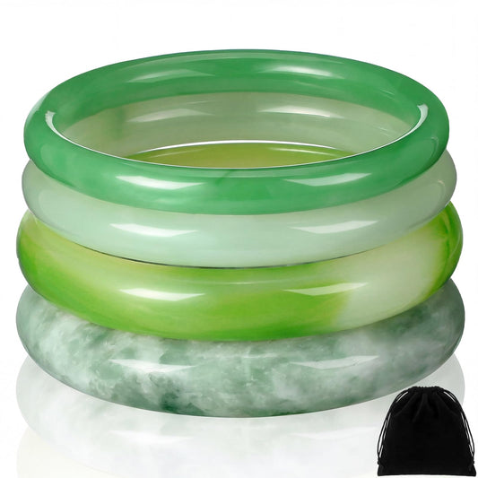 Landical 4 Pcs Jade Bracelet for Women Good Luck Wealth Green Aventurine Healing Bracelet for Mother Grandma Spiritual Gift (Bangle Style)