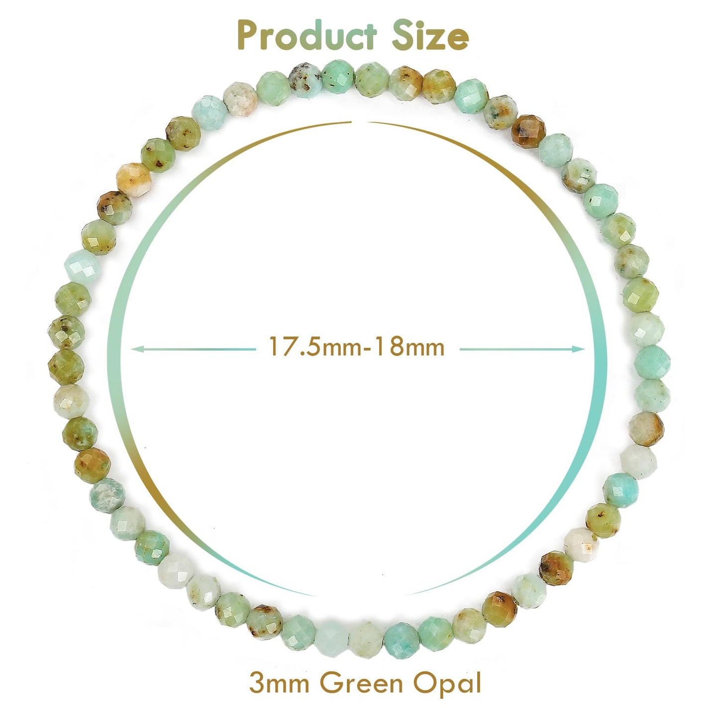 BONNY BOXX Natural Genuine Gemstone Faceted Round Beads Bracelets, 3mm Adjustable Stretchy Tiny Faceted Green Opal Bracelet, Healing Crystal Reiki Chakra Dainty Jewelry Fashion Gifts