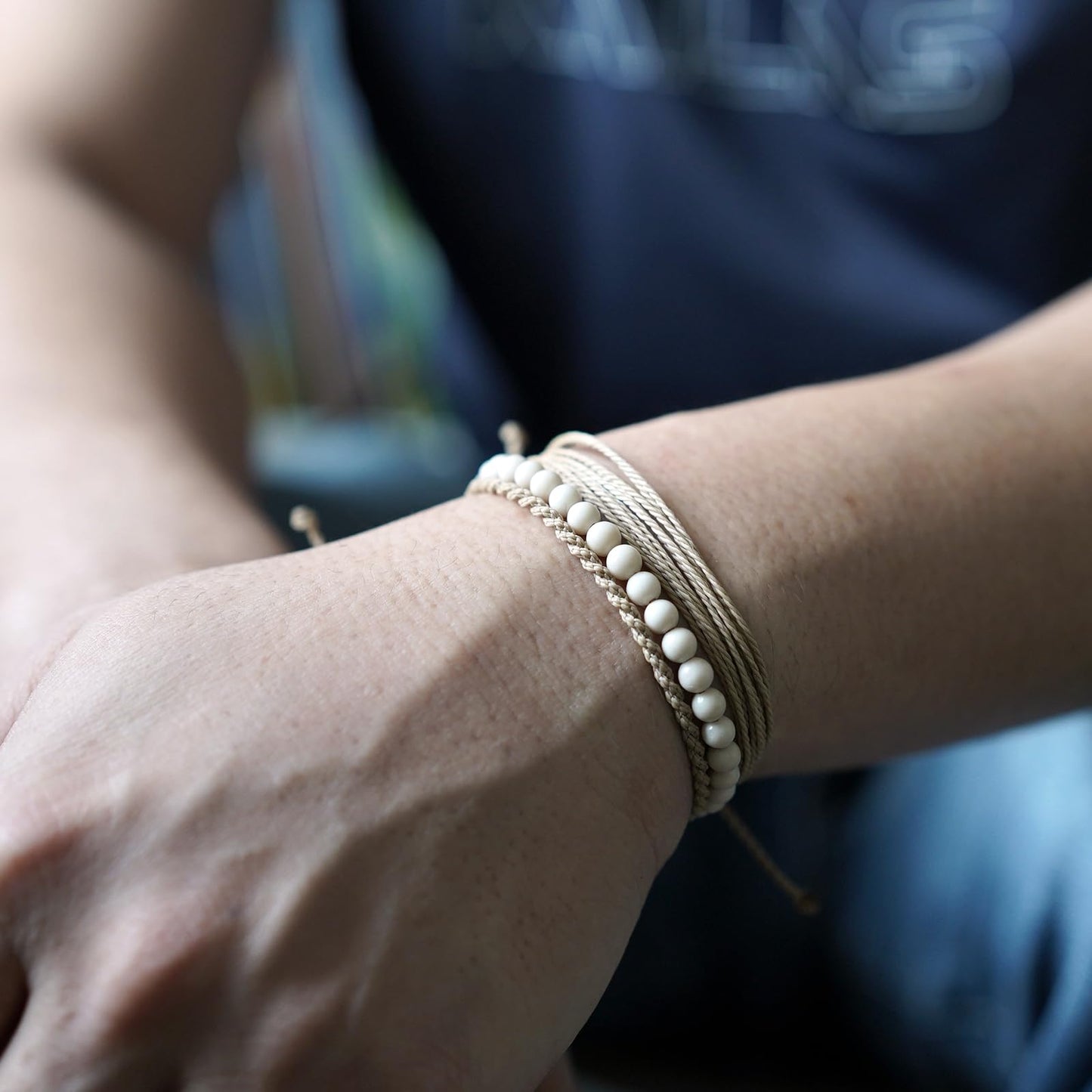 Handmade Natural Stone Beaded Healing Bracelet Gift for Men Adjustable Rope String Bracelet (White fossil, Adjustable)