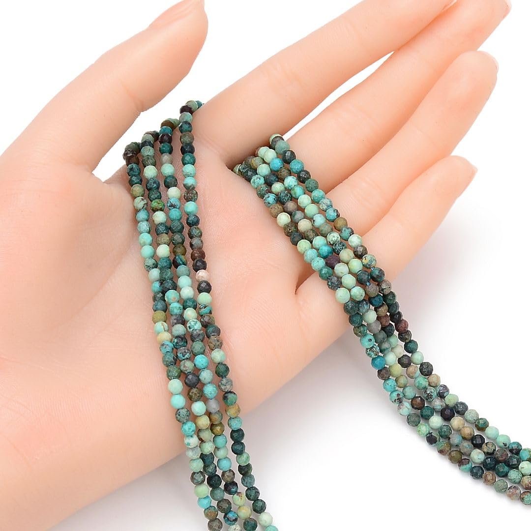 Adabele 15 Inch Natural Chrysocolla Healing Gemstone 3mm (0.12 Inch) Tiny Small Faceted Round Loose Beads Stone Spacer (110-120pcs) for Craft Jewelry Making GK3-16
