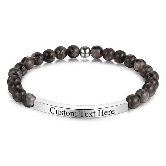 INBLUE Personalized Beaded Bracelets for Women with Engraved Name Natural Stone Stretch Inspirational Bracelet Personalized Jewelry Gift for Mom Wife Friends - Style 05