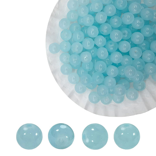 PAMIR TONG 400pcs 8mm Lake Blue Round Glass Beads for Bracelet Pretty Smooth Loose Beads for Necklace-Earring-Jewelry Making-Home Decor and DIY Crafts & Projects