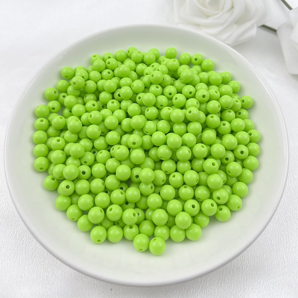 Mulutoo 1000Pieces 6MM Acrylic Round Beads Round Acrylic Balls Chunky Beads Smooth Spacer Plastic Pastel Beads Craft Beads for Necklace and Bracelet Making Crafting Supplies(197-fruit Green)