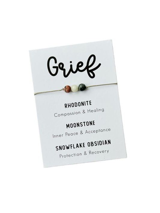 Grief Crystals | Crystal bracelet | Rhodonite Moonstone Snowflake Obsidian Gemstones | Grief Bracelet | Bereavment Gift