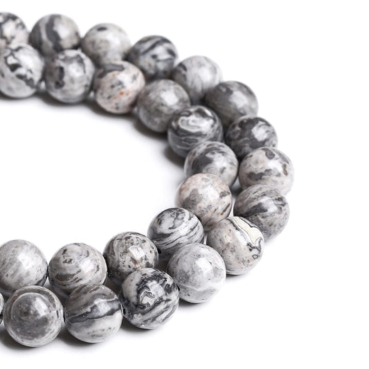 8MM 45PCS Natural Stone Map Jasper Loose Beads for Jewelry Making DIY Bracelet
