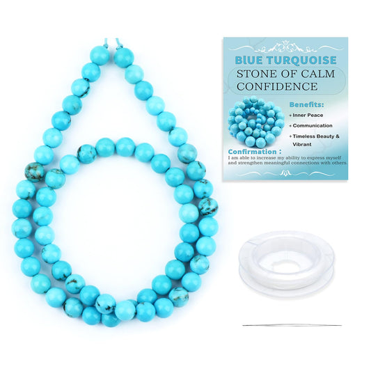 CMBYN Natural Stone Beads Round Genuine Real Stone Beading Strand Loose Gemstones DIY Smooth Bead for Bracelet Necklace Earrings Jewelry Making (Blue Turquoise, 6mm 60 Pieces)