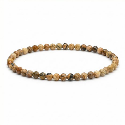Angelstones Natural Picture Jasper Gemstone Small Beaded Stretch Bracelet, 4mm Faceted Round Beads, Crystal Healing Bracelet for Women