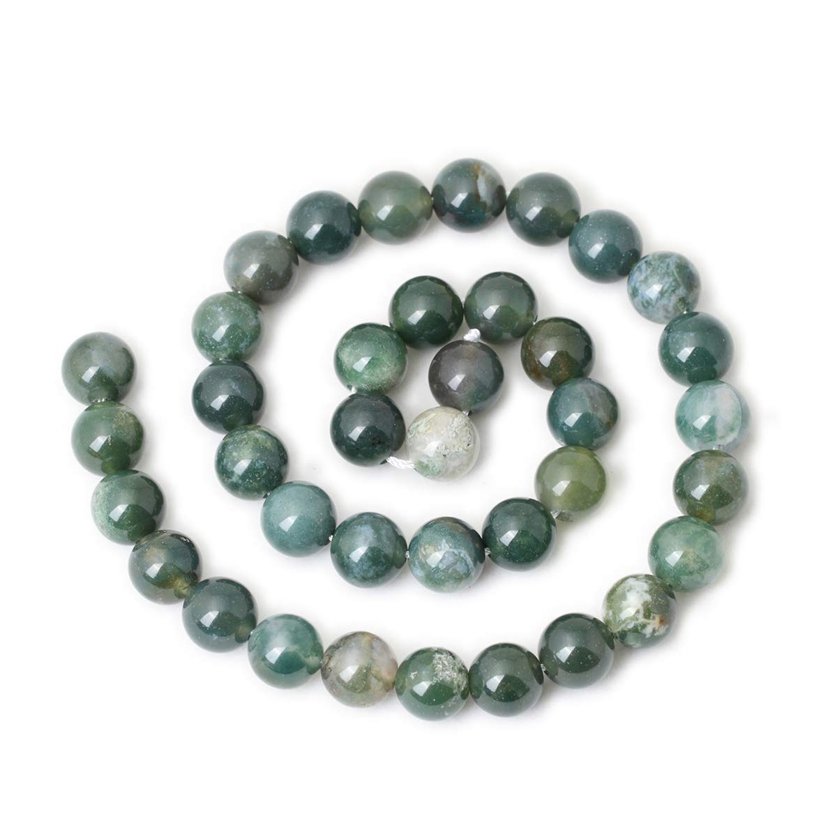 CHEAVIAN 35PCS 10mm Natural Moss Agate Gemstone Round Loose Beads for Jewelry Making DIY 1 Strand 15"