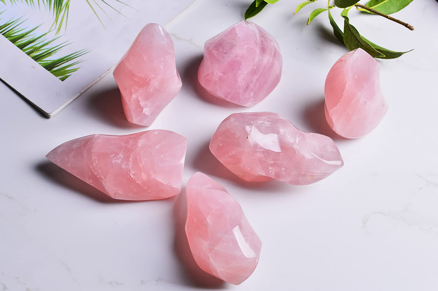 AMOYSTONE Large Rose Quartz Healing Stones Large Crystals Tower Flame Shaped Stone Energy Meditation Home Decor 1.0-1.5LB