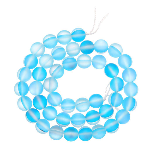 uxcell Matte Crystal Glass Beads 8mm Synthetic Frosted Shining Semi-Precious Round Loose Beads Synthetic Moonstone for Jewelry Making DIY Bracelet, Light Blue