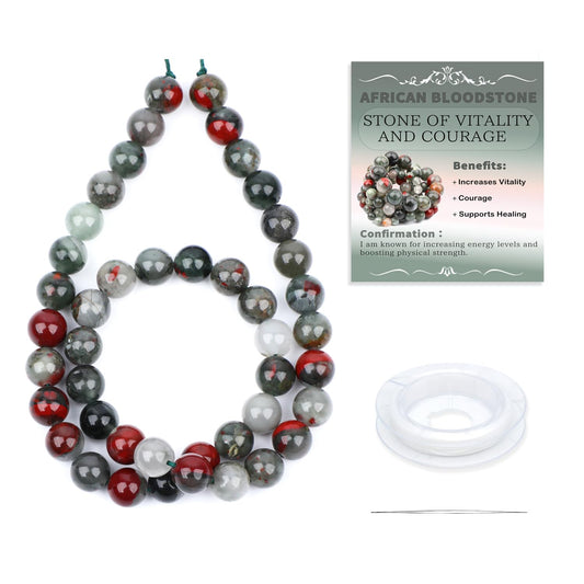 CMBYN Natural Stone Beads Round Genuine Real Stone Beading Strand Loose Gemstones DIY Smooth Bead for Bracelet Necklace Earrings Jewelry Making (African Bloodstone, 8mm 45 Pieces)