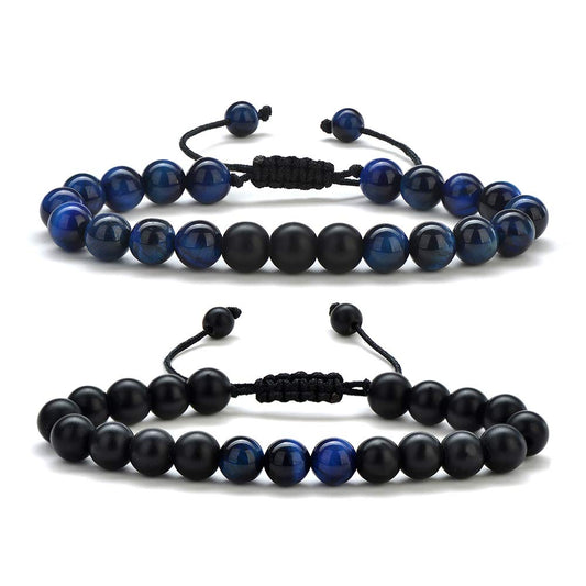 M MOOHAM Gifts for Men Bracelets - Beaded Lava Rock Stone Tiger Eye Adjustable Matte Agate Bracelet Men Who Want Nothing Birthday Retirement Gifts