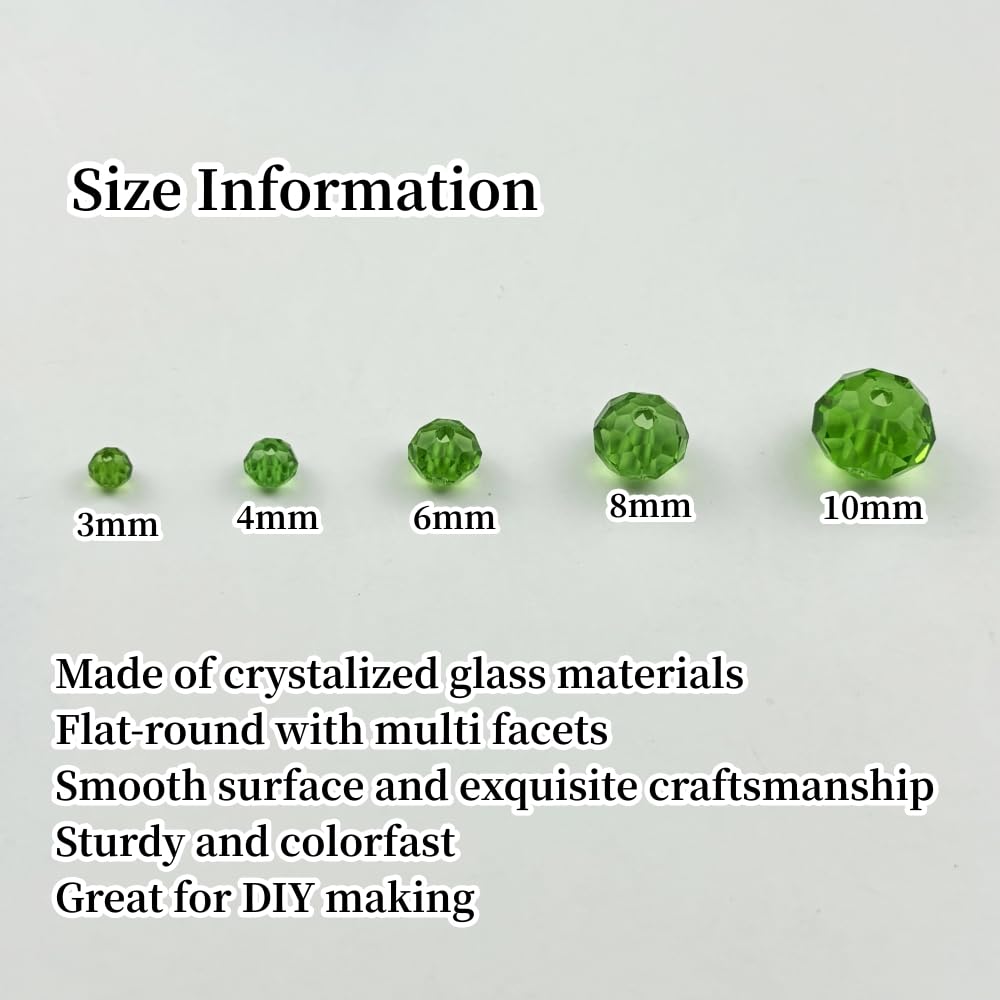 YUEXIGO 600pcs 3mm Crystal Glass Beads for Jewelry Making, Faceted Rondelle Glass Spacer Beads for Wind Chimes Bracelet Earring Necklace DIY Craft(Grass Green)
