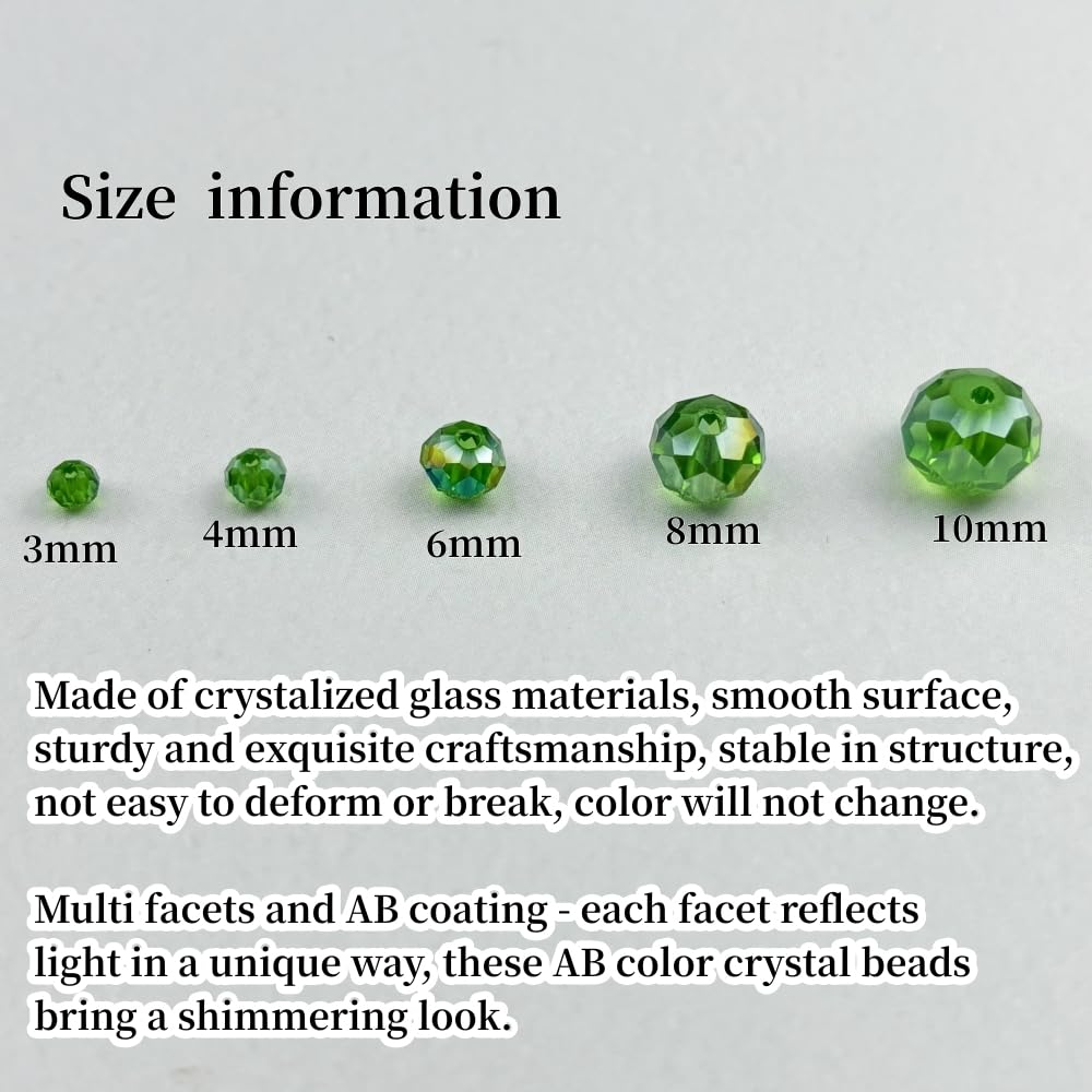 YHYPOCI 500pcs 3mm Crystal Glass Beads for Crafts Faceted Rondelle Glass Beads for Jewelry Making Crystal Spacer Beads for Necklaces Bracelets Earrings DIY Craft(Grass Green AB)
