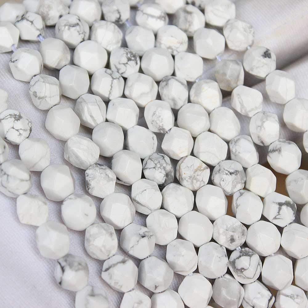MJDCB Best Sellers Natural Stone Beads Faceted Polygon White Howlite Crystal Energy Stone Healing Power for Jewelry Making(8mm)