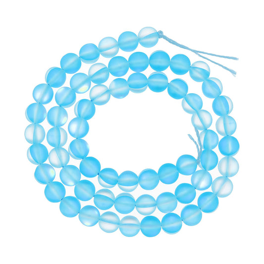 uxcell Matte Crystal Glass Beads 6mm Synthetic Frosted Shining Semi-Precious Round Loose Beads Synthetic Moonstone for Jewelry Making DIY Bracelet, Light Blue