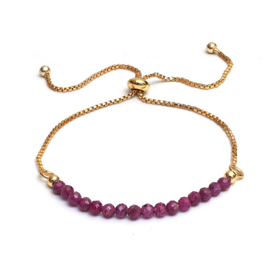 Gempires Natural Ruby Gemstone Beads Bracelets for Women, July Birthstone Bolo Bracelet, 14k Gold Plated Chain (6-9 inch Adjustable Length)