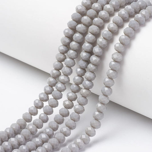 Elecrelive 600Pcs Briolette Faceted Rondelle Glass Beads 8x6mm Tiny Glass Crystal Beads Light Grey for Bracelets Jewelry Making
