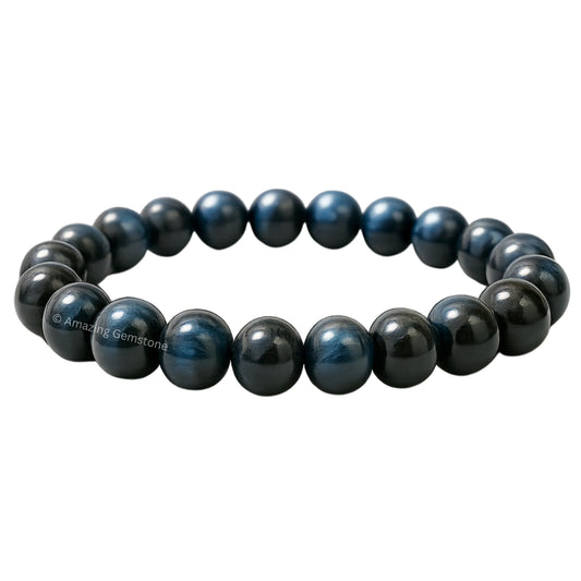 Amazing Gemstone Crystal Bracelet for Women Men's Gifts - Protection Healing Crystal Bracelet - 8mm Gemstone Beaded Stretchable Bracelet Pulseras Para Hombres Mujer Stocking Stuffers Mothers Day Gift (Tiger Eye (Blue & Black))