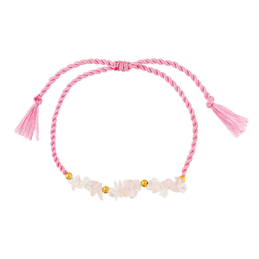 GEMSYMPHONY Rose Quartz Gemstone Chips Rope Bracelet – Adjustable Handmade Crystal Chip Bead Bracelet for Women & Men, Natural Stone Healing Jewelry, Boho Style, Unisex Spiritual Gift (Rose Quartz)