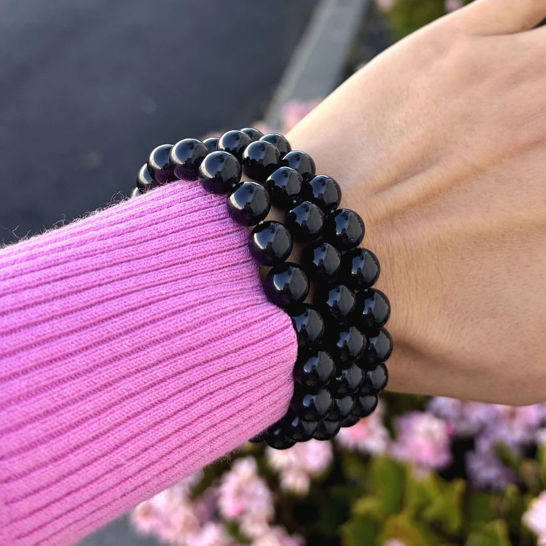 Adabele Real Natural Grade A Black Tourmaline Gemstone Beaded Bracelet 8.5 inch Stretch Chakra Healing Crystal Stone Jewelry Women Mom Gift GB8-D1