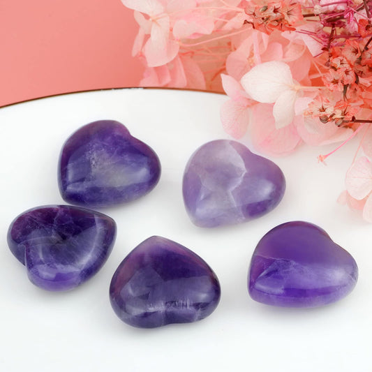 Marrywindix 10 Packs 1 Inch Healing Crystal Natural Amethyst Heart Love Carved Palm Worry Stone Chakra Reiki Balancing