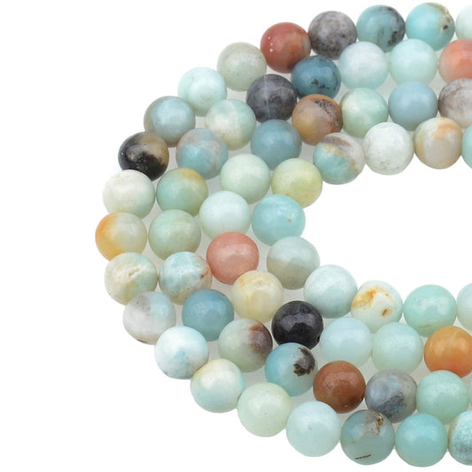 LPBeads 100PCS 8mm Natural Colorful Amazonite Gemstone Round Loose Beads for Jewelry Making with Crystal Stretch Cord