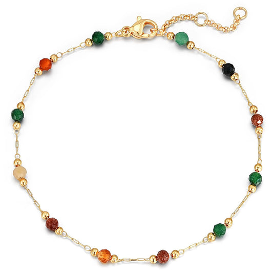 MEVECCO Gold Bracelet for Women 18K Gold Plated Colorful Agate Stone Custom Handmade Mixed Beaded Charm Chain Bracelet Stack Jewelry Gifts