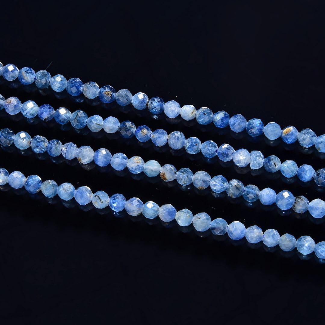 Adabele 15 Inch Natural Blue Kyanite Healing Gemstone 3mm (0.12 Inch) Tiny Small Faceted Round Loose Beads Stone Spacer (120-130pcs) for Craft Jewelry Making GK3-21