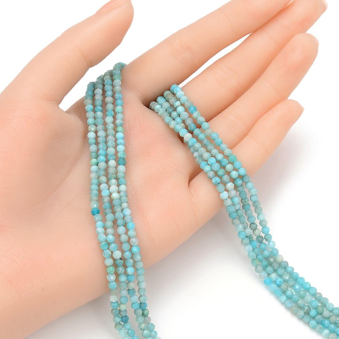 Adabele 30 Inch Natural Blue Amazonite Healing Gemstone 3mm (0.12 Inch) Tiny Small Faceted Round Loose Beads Stone Spacer (250-270pcs Total) for Craft Jewelry Making GK3-9