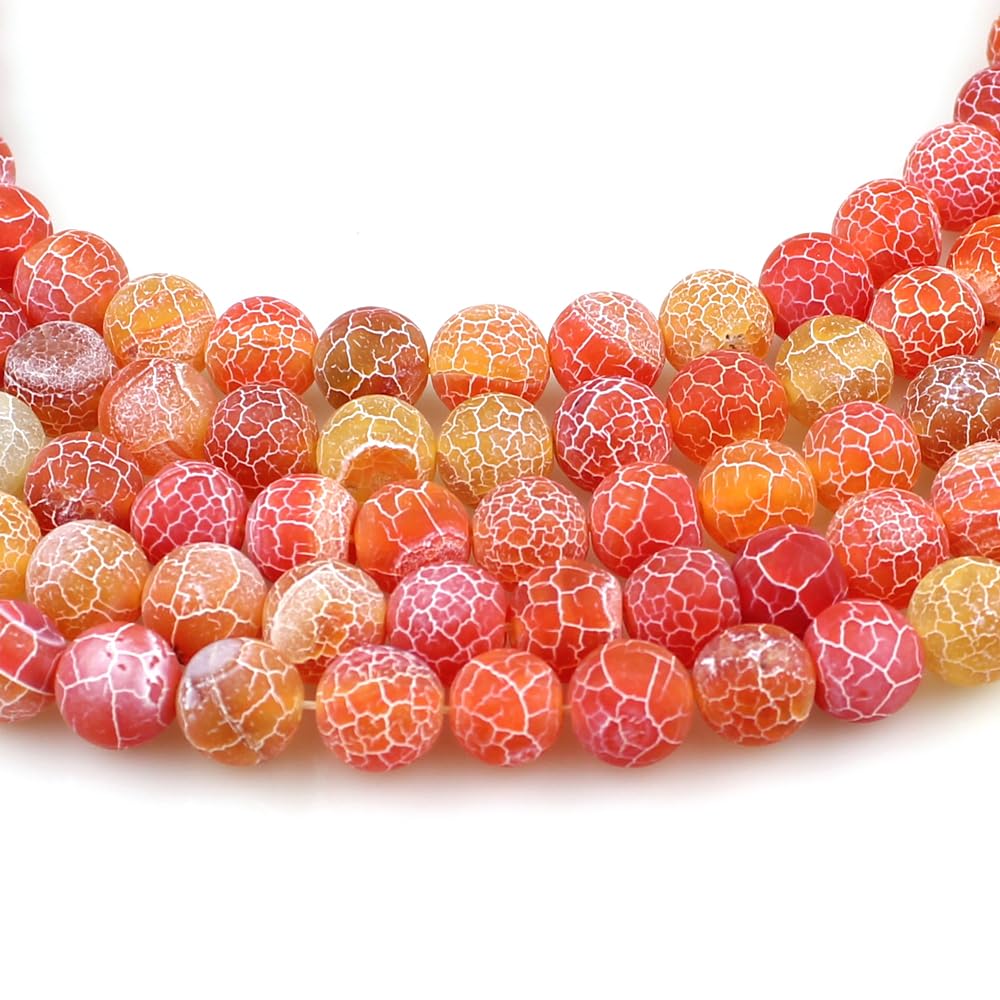 MJDCB Natural Orange Frosted Agate Round Stone Beads for Jewelry Making DIY Bracelets Necklaces (12mm)