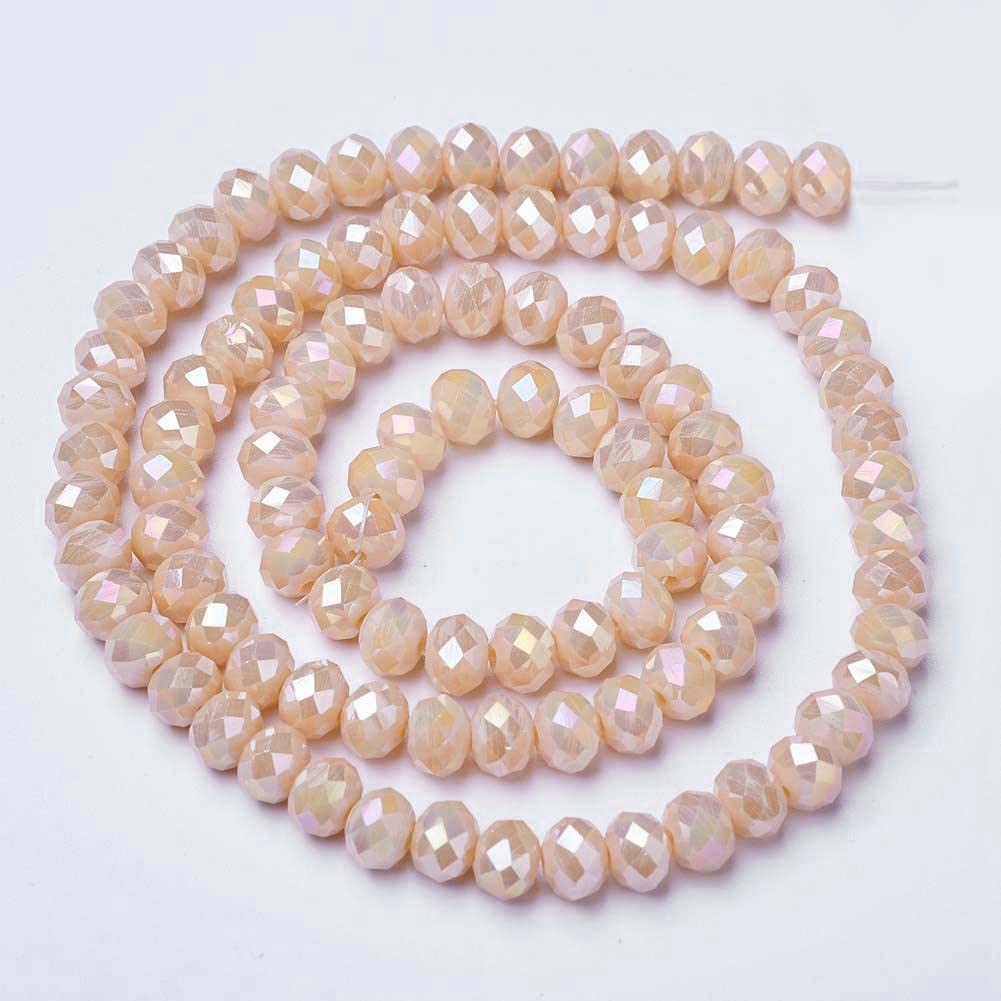 10 Strands Briolette Faceted Rondelle Glass Beads 8x6mm Shiny AB Color Glass Loose Beads 620pcs Antique White for Bracelets Jewelry Making