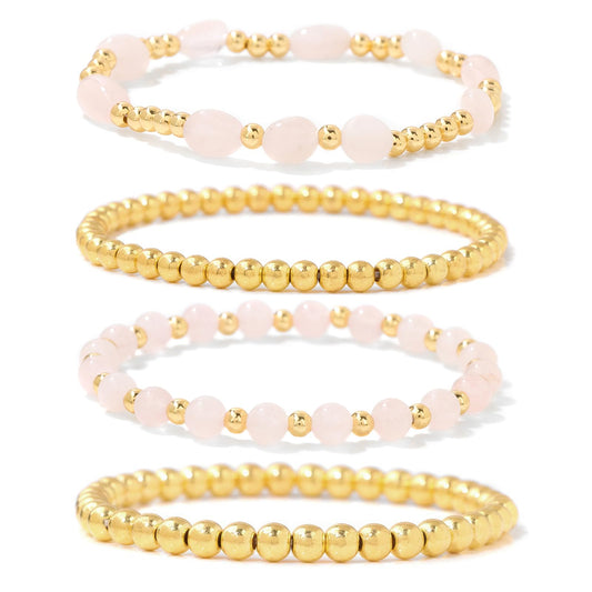 MORIANCE Rose Quartz Bracelet for Women Rose Quartz Crystal Jewelry Gold Bracelets for Women Stack Gold Bead Bracelets Pink Beaded Crystal Gemstone Bracelet