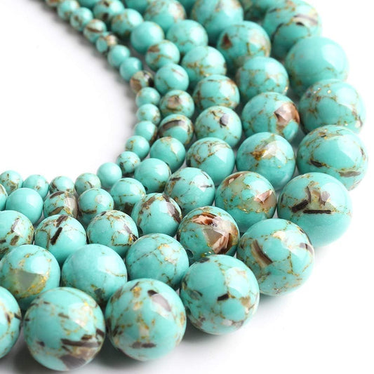 Yochus 45pcs Light Green Shell Turquoise Beads，8mm Healing Power Natural Stone Round Loose Gemstone Beads for Jewelry Making Earring Necklace DIY Crafts