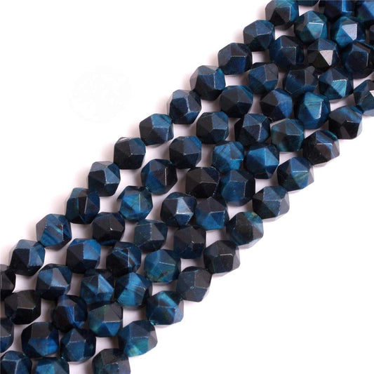 GEM-Inside 10mm Tiger Eyes Gemstone Loose Beads Faceted Dyed Blue Cambay Crystal Energy Stone Power for Jewelry Making 15"