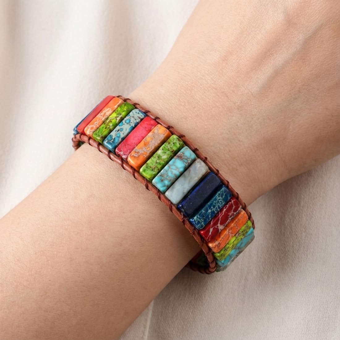 YGLINE Leather Handmade 7 Chakra Yaga Bead Wrap Bracelet Jewelry