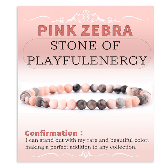 Bymitel 4mm Pink Zebra - Handmade Reiki Gemstone Stretch Bracelet, Natural Beauty & Spiritual Essence, Crystal Healing for Unisex Adults