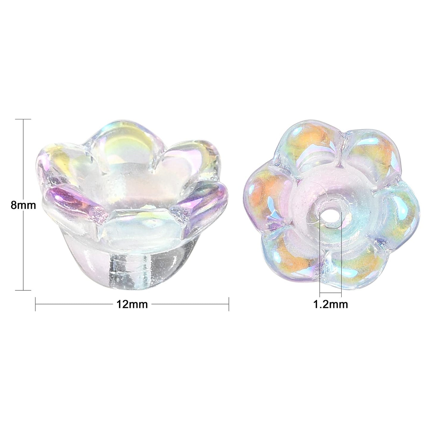 LiQunSweet 100 Pcs Handmade Lampwork Glass Crystal Beads AB Color Lily of The Valley Flower End Cap Beads for Jewelry Making