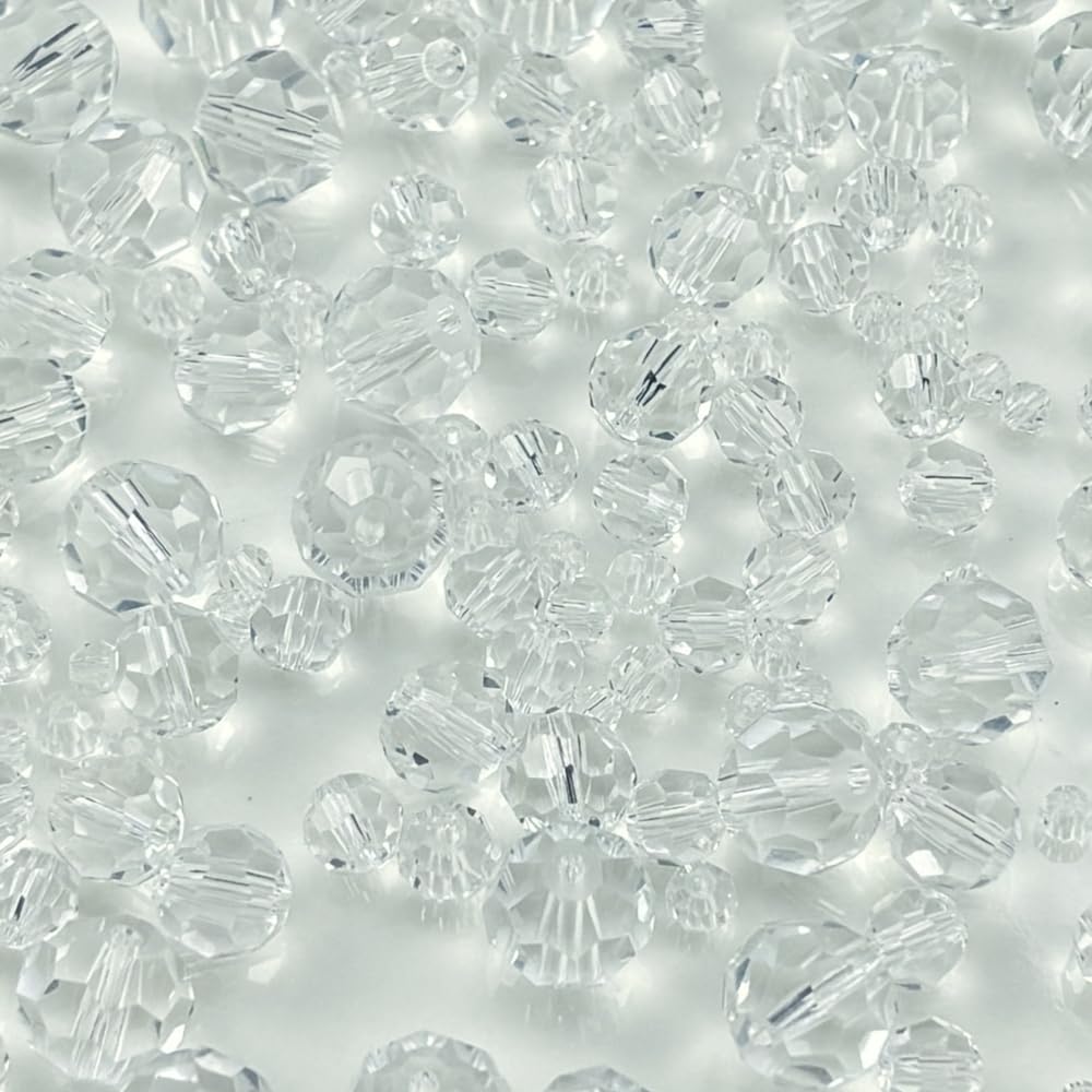 Honkoolly 480pcs Crystal Glass Beads 3mm 4mm 6mm 8mm 10mm Round Faceted Glass Spacer Beads for Bracelets Necklace Earring DIY Jewelry Making Craft(Clear)