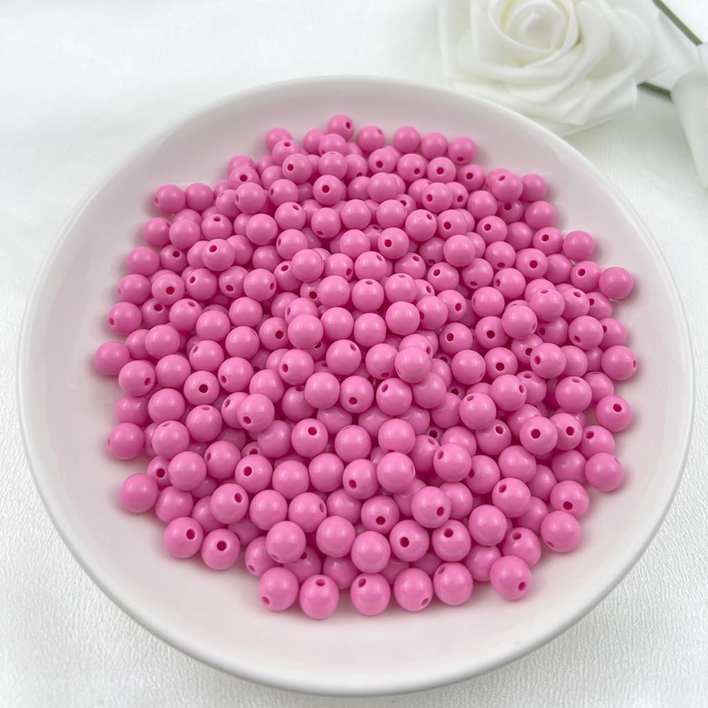 Mulutoo 1000Pieces 6MM Acrylic Round Beads Round Acrylic Balls Chunky Beads Smooth Spacer Plastic Pastel Beads Craft Beads for Necklace and Bracelet Making Crafting Supplies(181-light Rose red)