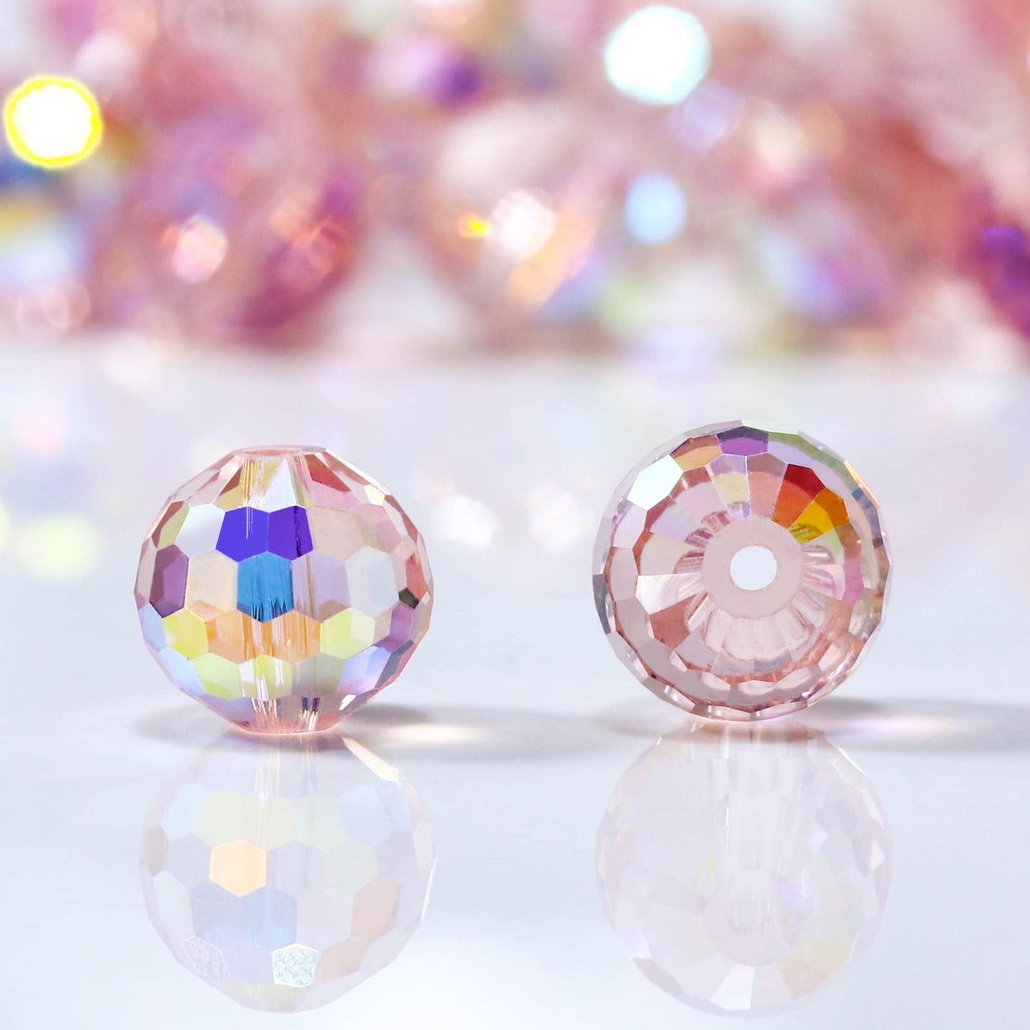 Dowarm 10MM Round Crystal Beads for Jewelry Making, Vintage Rose AB Faceted Glass for Crafts, Bracelet, Wind Chimes, Suncatcher - #5003 Rondelle Spacer, Loose Gemstones, 50PCS