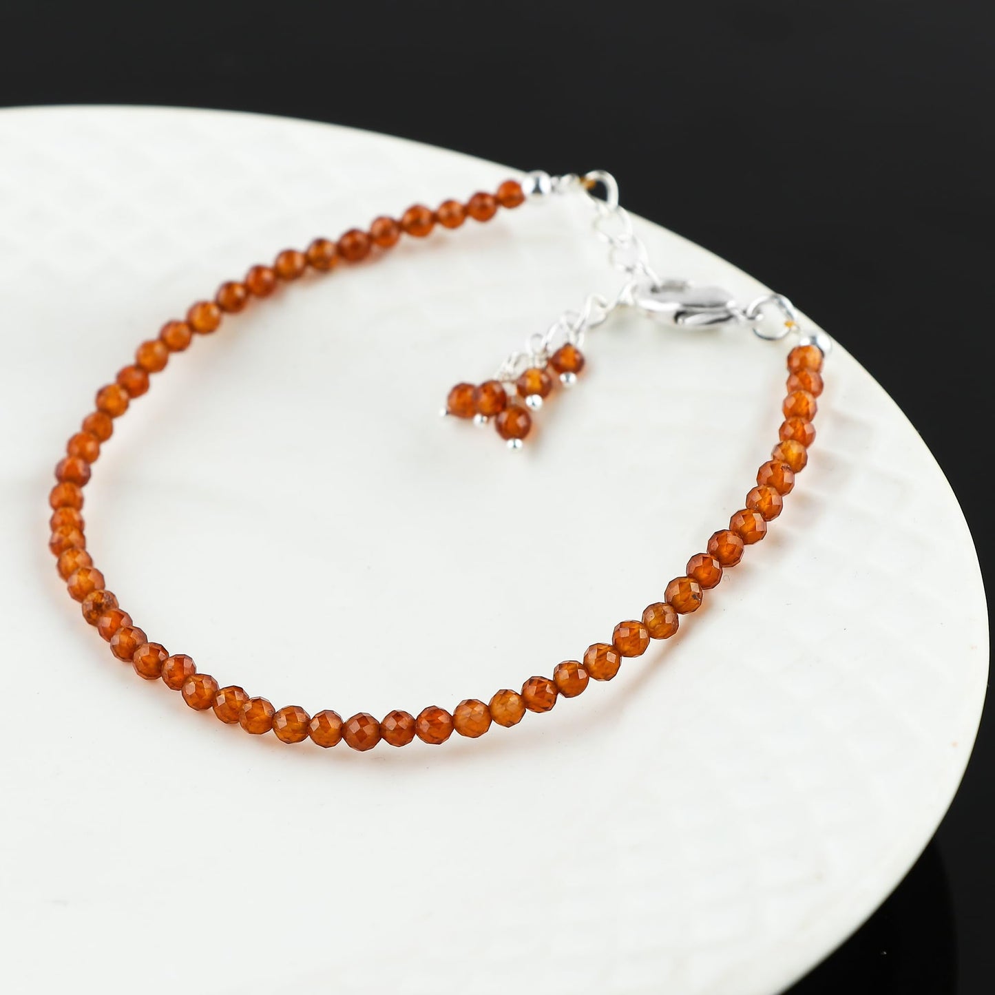 CRYSTALINES Natural Spessartite Garnet Gemstone Bracelets, Faceted Beads Stones, Handmade Boho Hypoallergenic Jewelry for Women, Healing Crystals, Silver Plated 7+1inch January Birthday Gift
