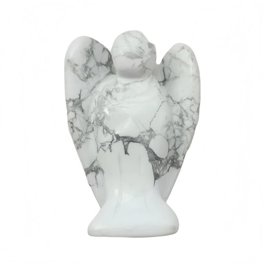 Afucats Natural White Howlite Turquoise Healing Guardian Angel Indoor Decorative Stone,1.5 Inches Carving Pocket Palm Statue,Gift for Her Christmas Décor