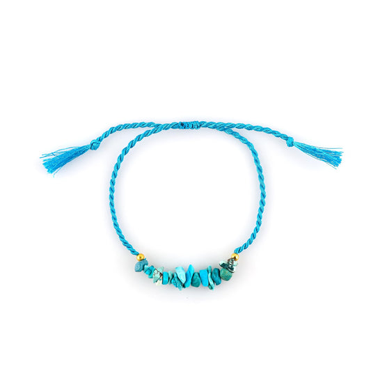 TGH Natural Turquoise Chips Braided Bracelet Healing Birthday Gift for Her Resizable Hand Braid Rope Thread Protection Bracelet for Men Women Gemstone Jewelry Christmas Gift (Turquoise)