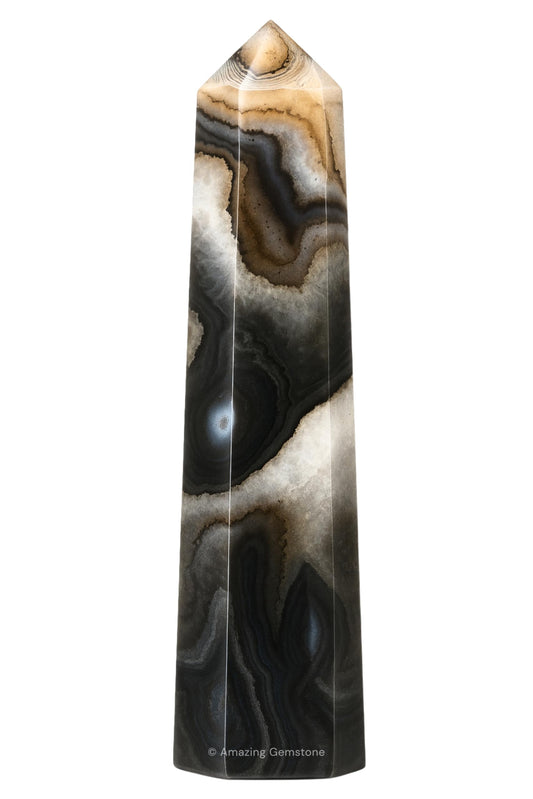 Amazing Gemstone Black Banded Agate Onyx Crystal Towers ~ Natural Healing Crystal Point Obelisk for Reiki Healing and Crystal Grid (3" to 4" INCH)