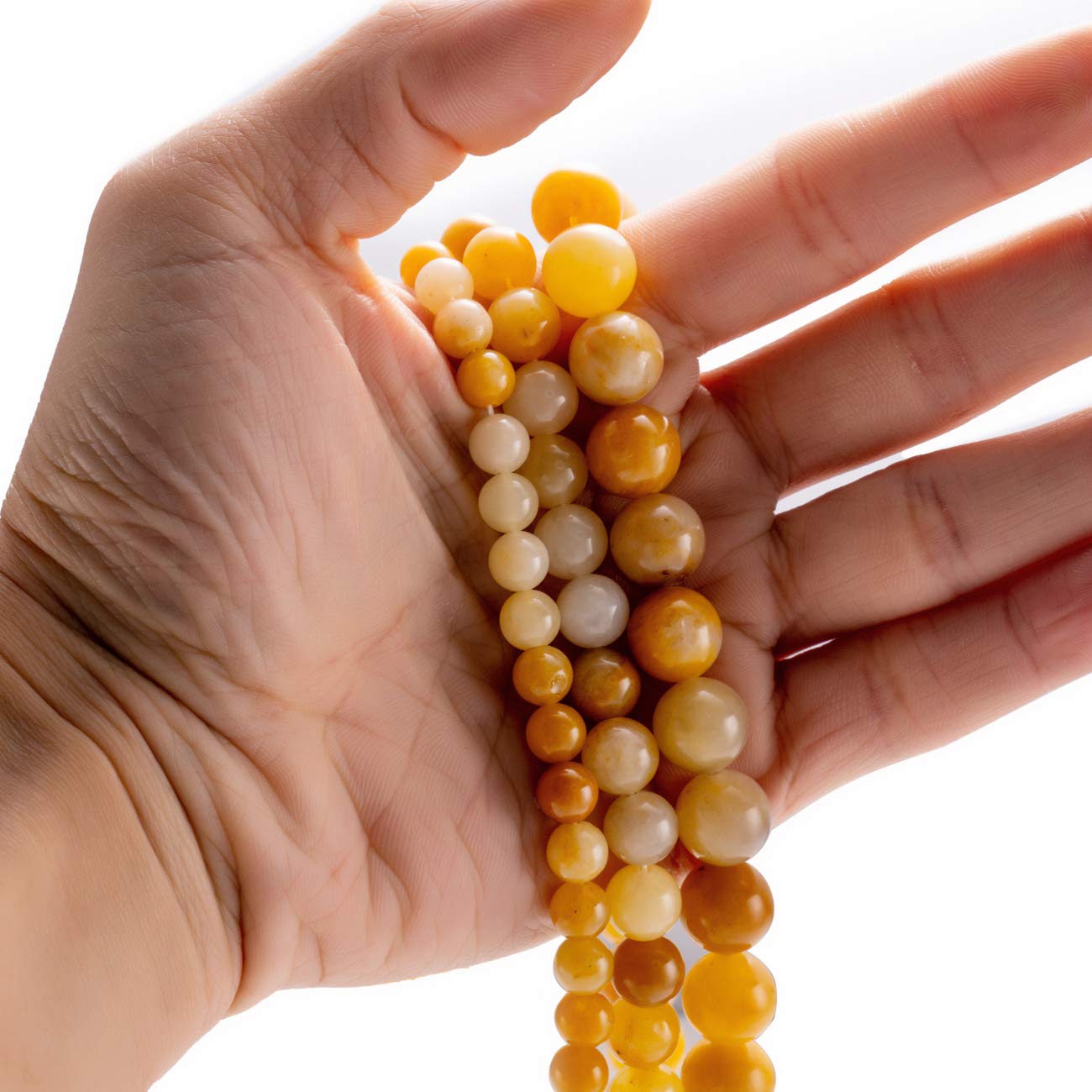 BEADIA Natural Yellow Jade Stone Round Loose Semi Gemstone Beads for Jewelry Making 8MM 44PCS
