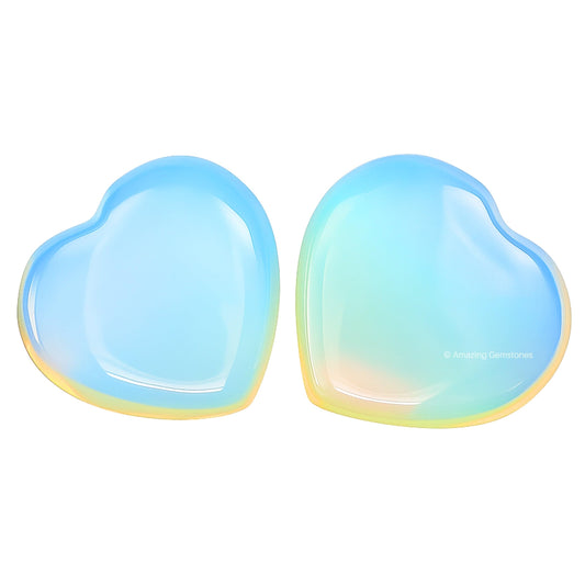 Amazing Gemstone Opalite Stone Heart - Pack of 2 Crystal Heart Stones Rocks - Corazones De Piedra Crystals and Healing Stones Heart Shaped Crystal - Stocking Stuffers Gifts