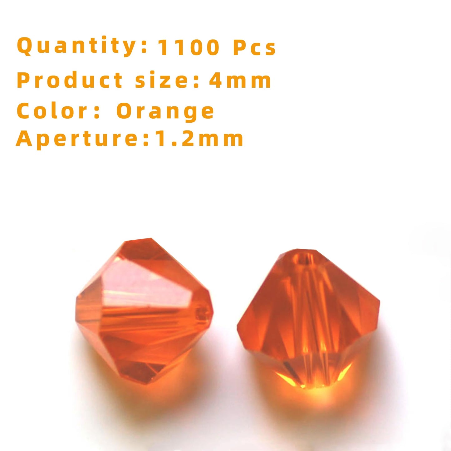 Laopottbeads 1100PCS 4mm Bicone Crystal Glass Beads for Jewelry Making, Sparkling Mini Beads for Suncatchers, DIY Bracelets & Craft Projects (Orange)