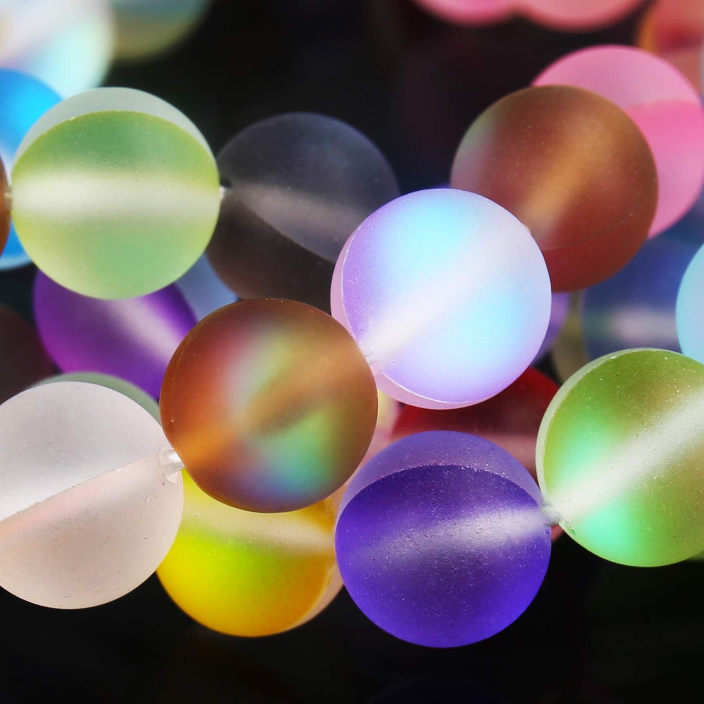 Matte Mixed Color Aurora Crystal Glass Beads, 6MM Frosted Glitter Shining Mermaid Round Loose Beads, Rainbow Holographic Synthetic Moonstone for Jewelry Making DIY Bracelet